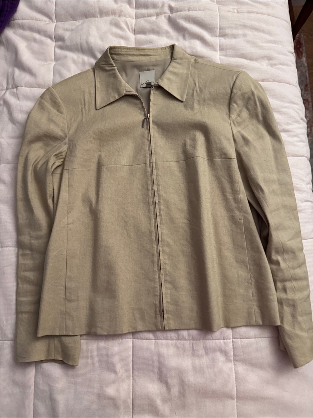 Anne Klein tan linen blend Zip-Front Blazer Jacket